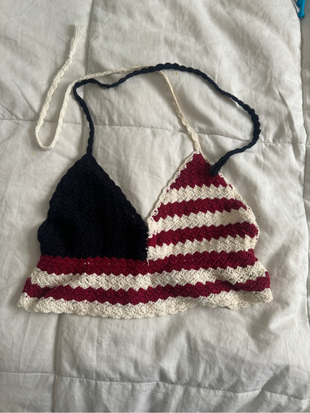 Crochet Halter Bralette in Navy, Burgundy & Cream